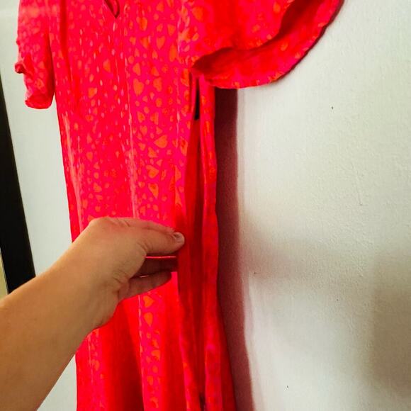 TARA JARMON Rozenn Neon Pink Heart Printed Button Collared Midi Dress Size 38 - Picture 11 of 11